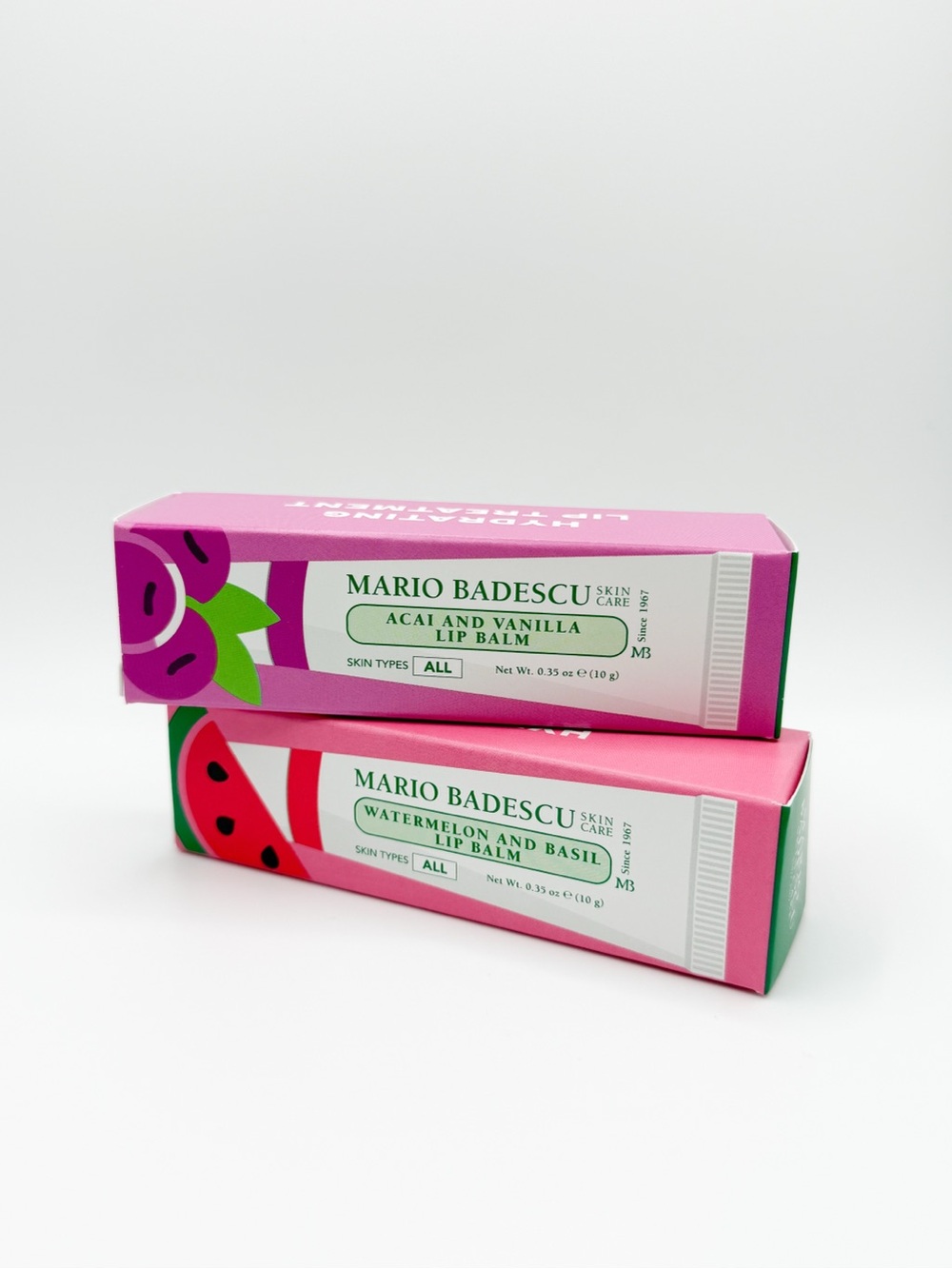 Mario Badescu Lip Balm Duo Acai Vanilla & Watermelon Basil NEW